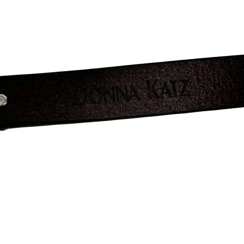 Vintage Donna Katz Women’s Skinny Belt SZ L Brown Medallion Bold 80s Unique Mod